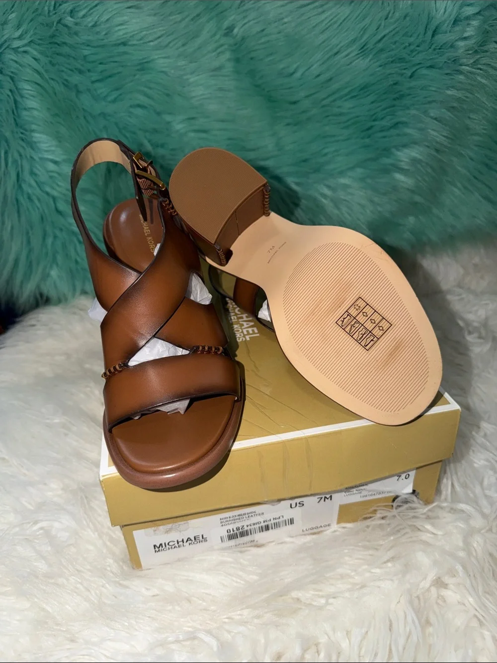 NIB Michael Kors Brown Leather Cutout Block Heel Sandals Women’s size 7